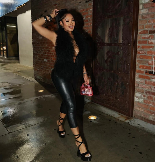 Black fur halter