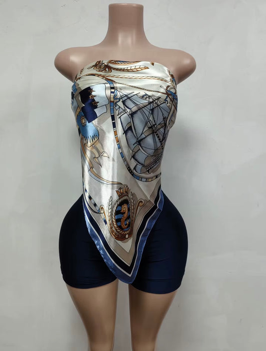 Navy Summer silk set
